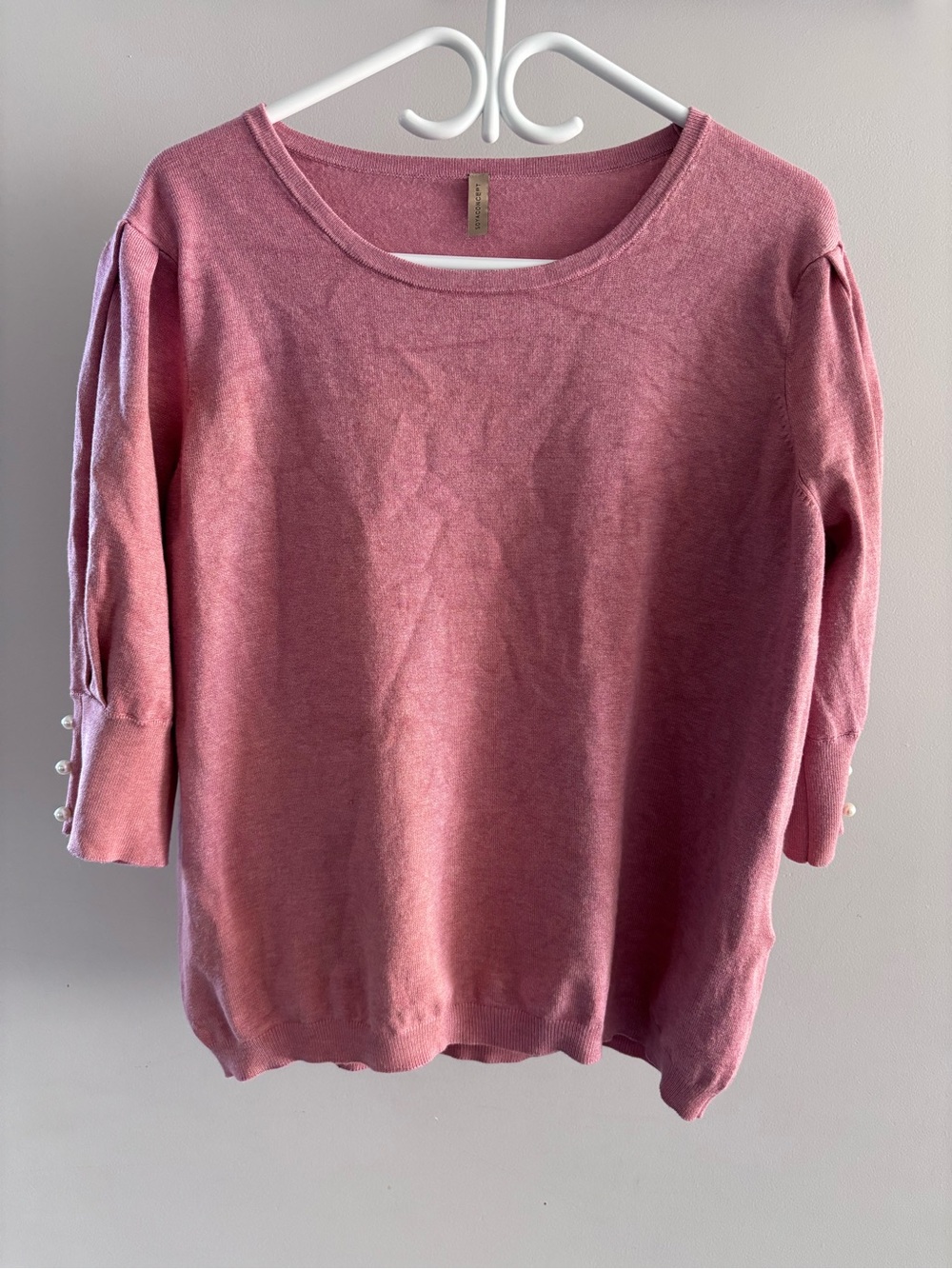 Soya concept Pearl-Cuff Scoop Neck Sweater in Dusty Rose